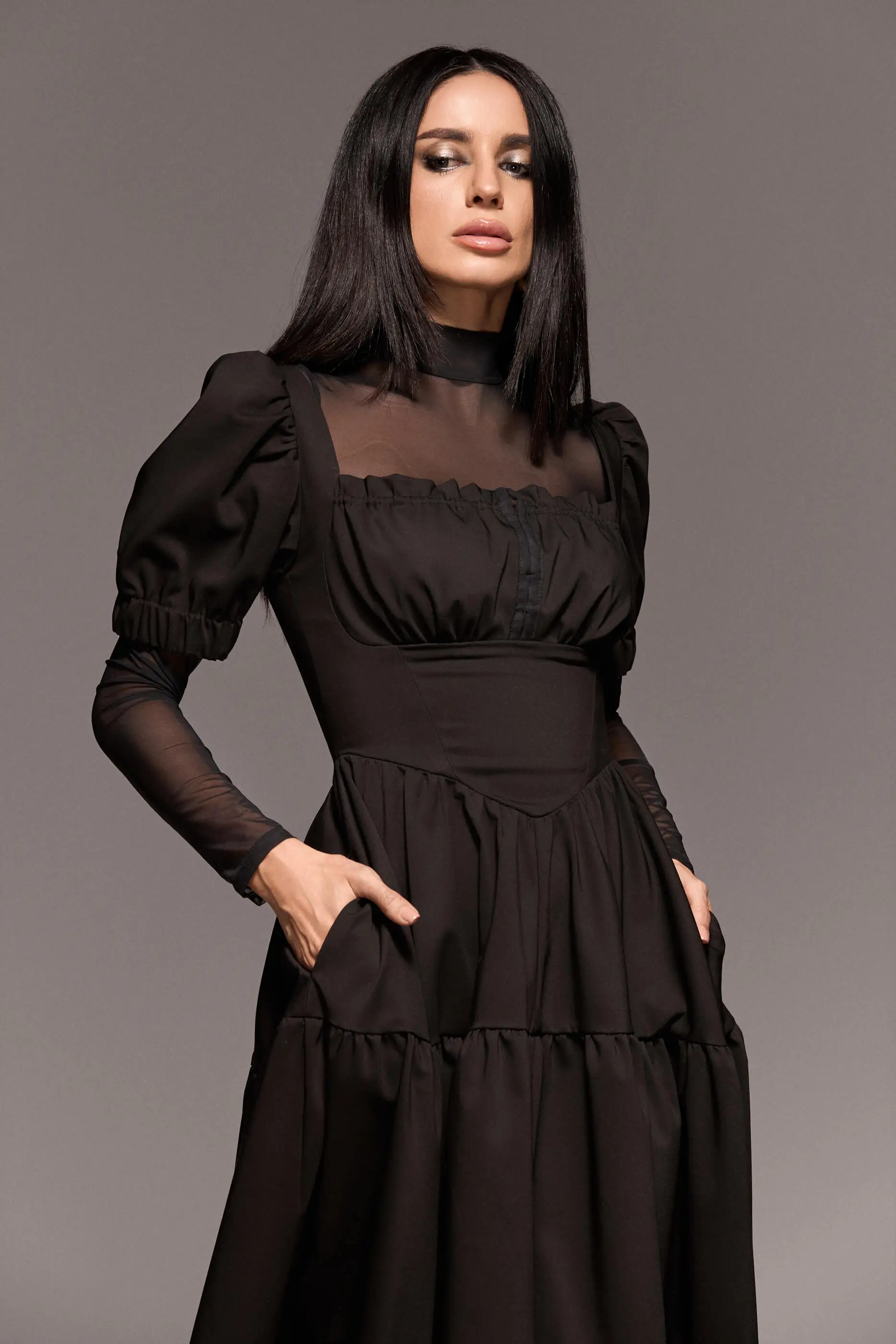 Rochie Milkmaid Lungă Neagră 4 Rochie Milkmaid Lunga Neagra