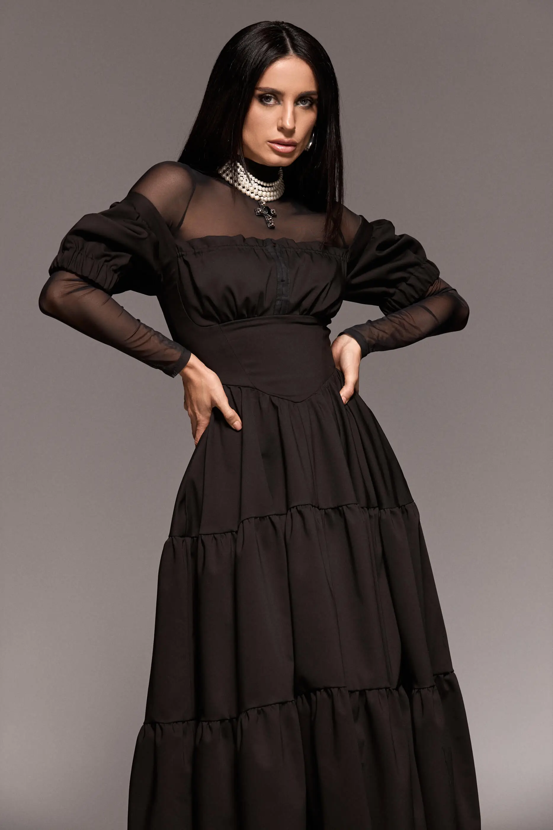 Rochie Milkmaid Lungă Neagră 6 Rochie Milkmaid Lunga Neagra