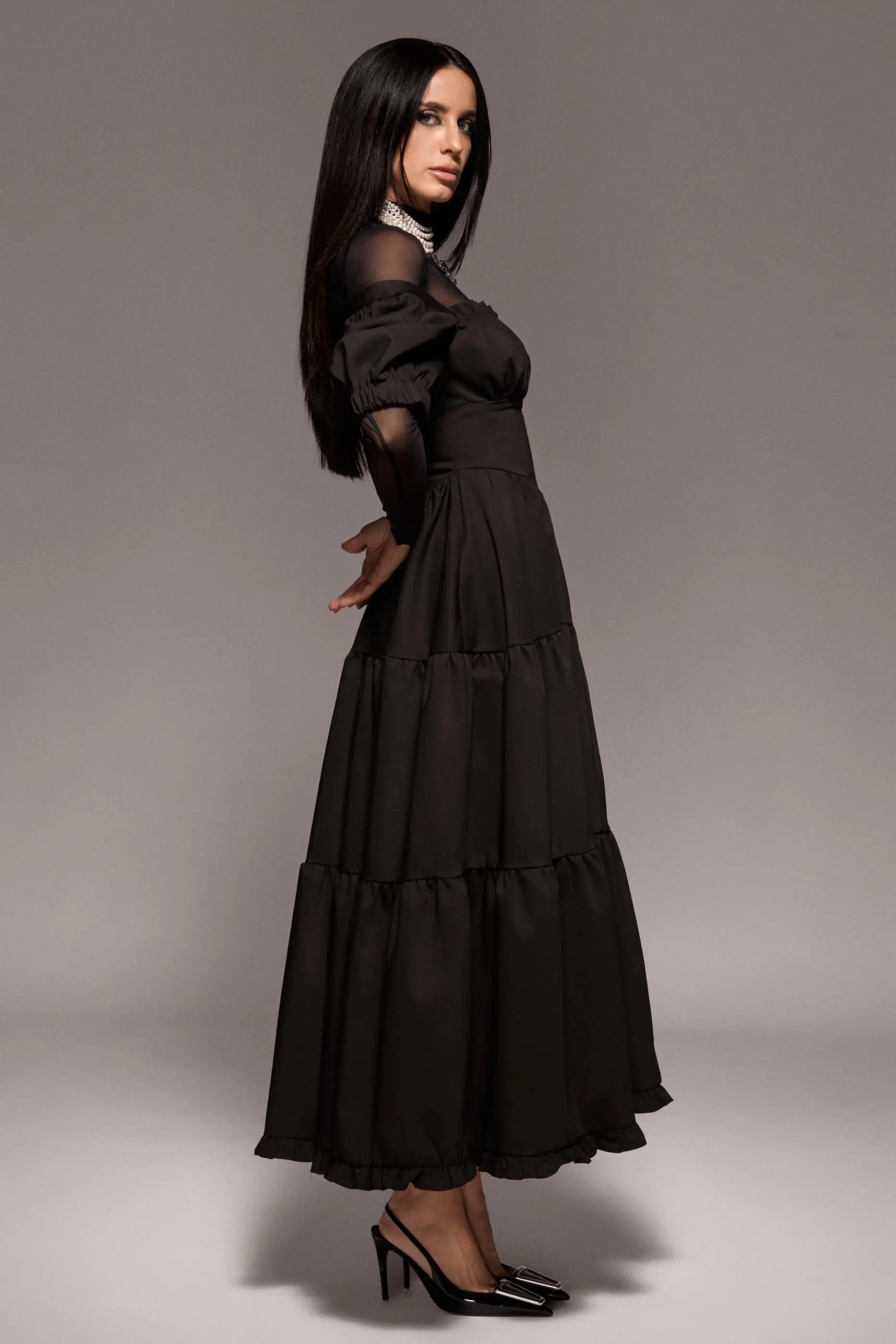 Rochie Milkmaid Lungă Neagră 8 Rochie Milkmaid Lunga Neagra
