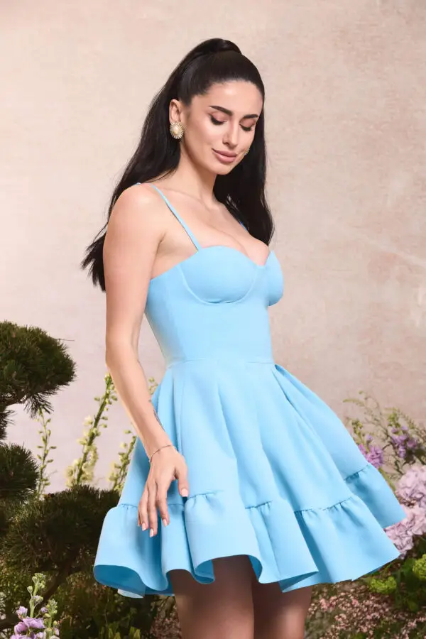 Rochie Scurta Ruffle Albastra