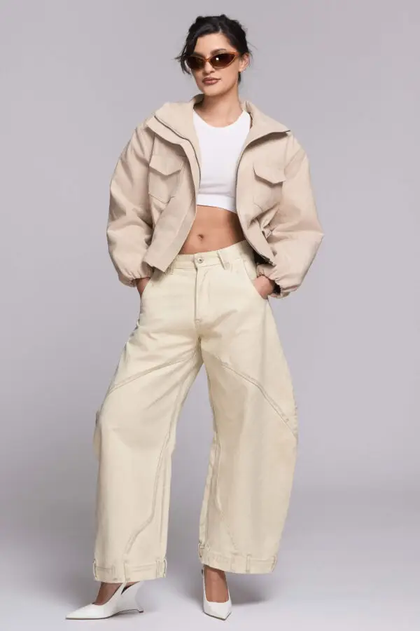 Infinite Grams of Beauty 6 Jacheta Bomber din Denim Bej