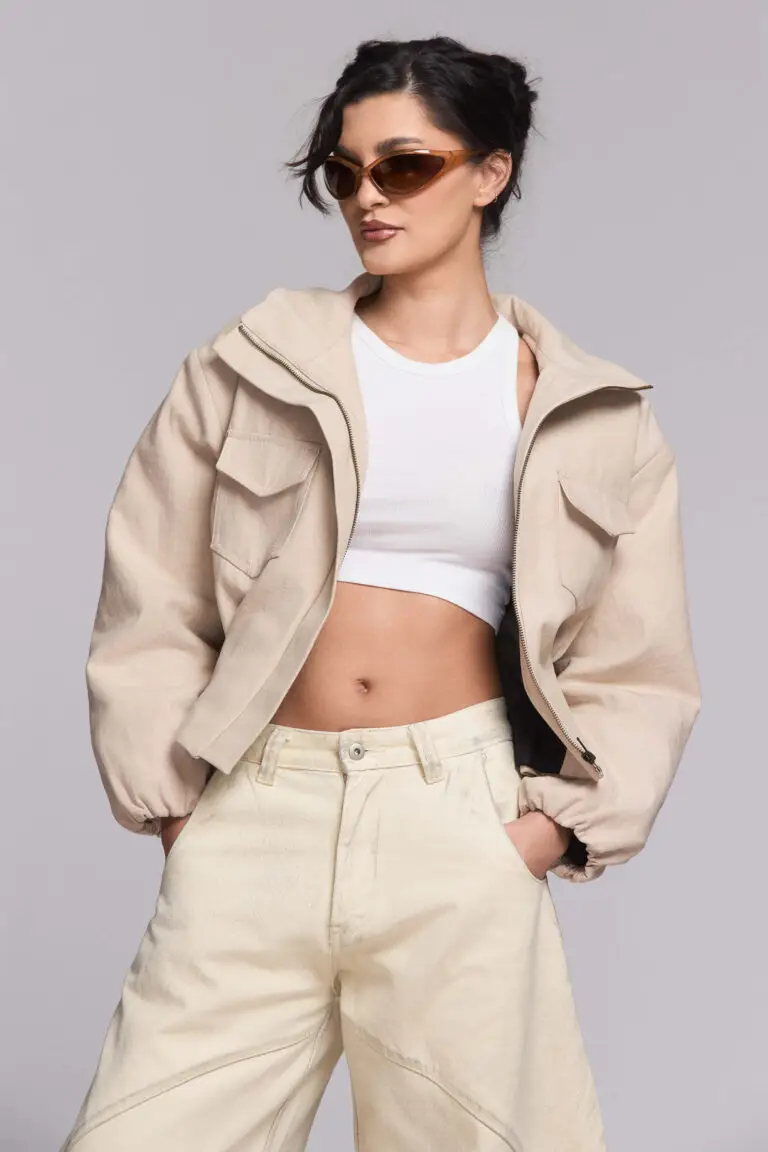 Outlet 6 Jacheta Bomber din Denim Bej
