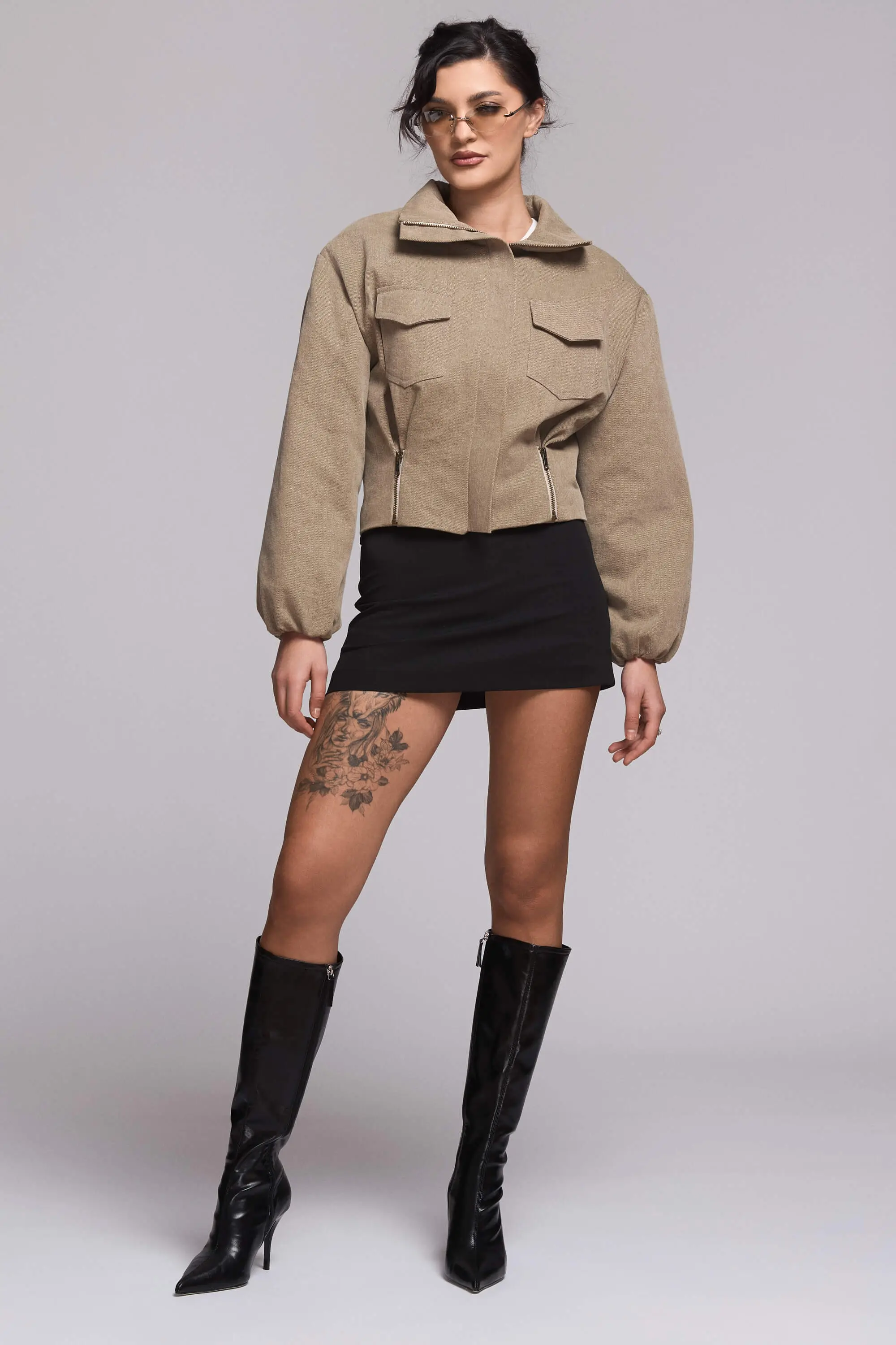 Jacheta Bomber din Denim Khaki 1 Jacheta Bomber din Denim Khaki