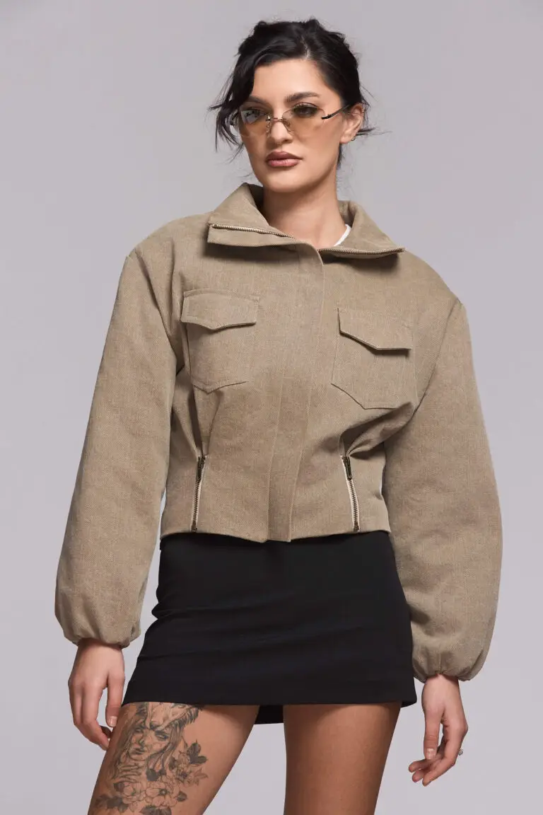 Outlet 3 Jacheta Bomber din Denim Khaki