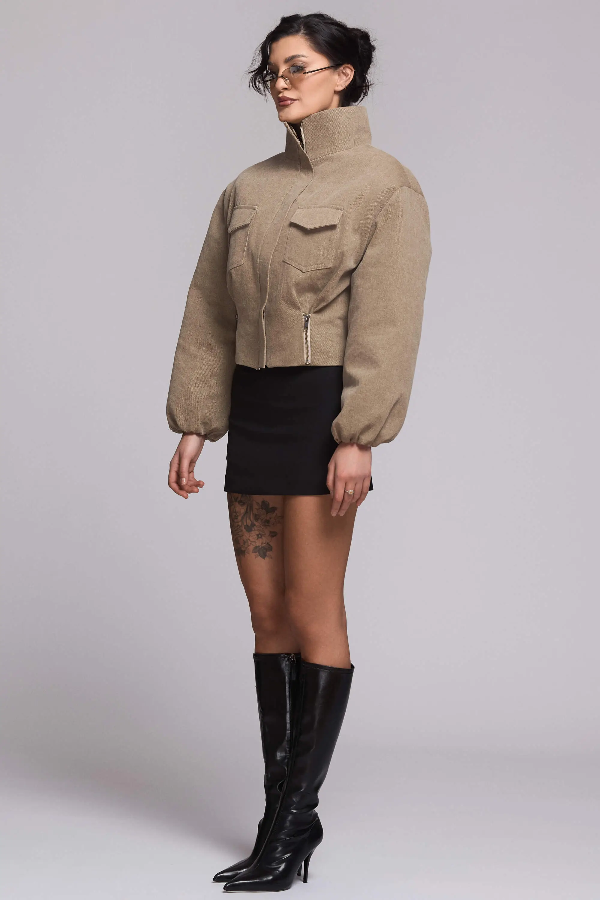 Jacheta Bomber din Denim Khaki 6 Jacheta Bomber din Denim Khaki