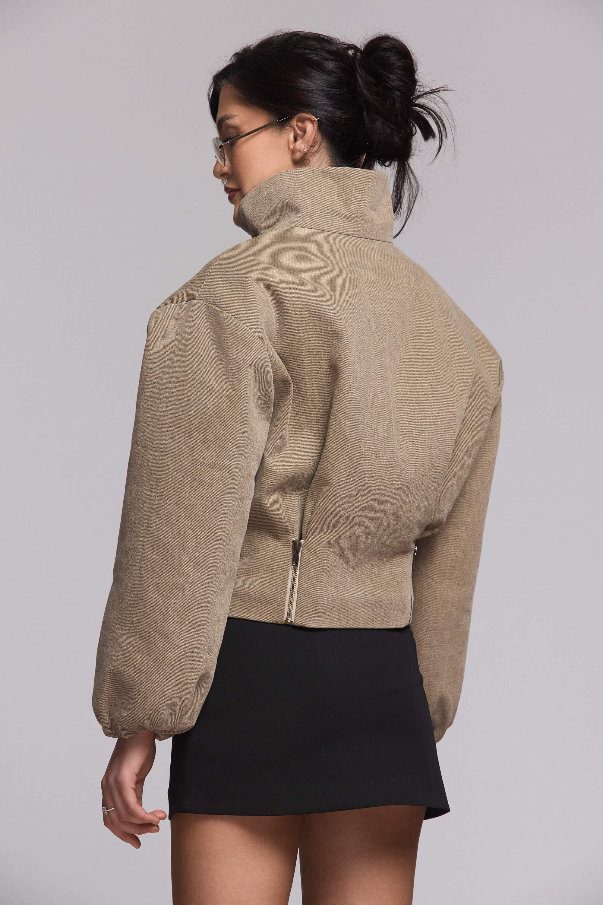 Jacheta Bomber din Denim Khaki 7 Jacheta Bomber din Denim Khaki